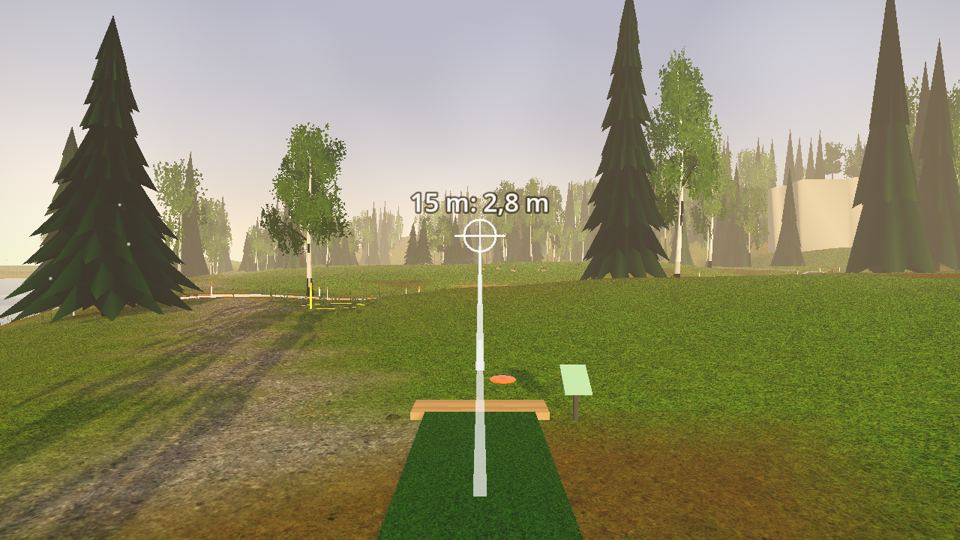 A tee pad among pines in Friba